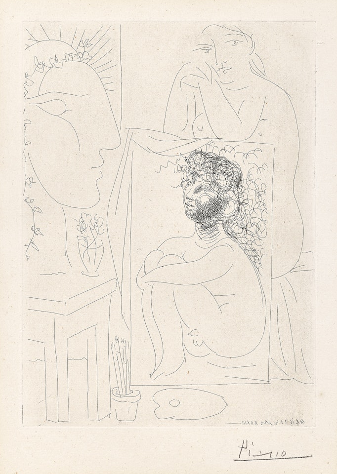 Modèle accoudé sur un tableau (Model Leaning on a Table), plate 43 from La Suite Vollard (Bl. 151, Ba. 303) by Pablo Picasso