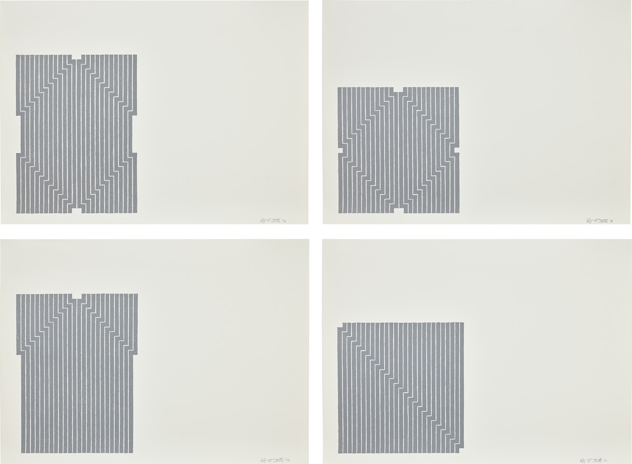 Marquis de Portago; Averroes; Luis Miguel Dominguin; and Kingsbury Run, from Aluminum Series (G. 214, 217, 219 & 221, A. 31, 34, 36 & 38) by Frank Stella