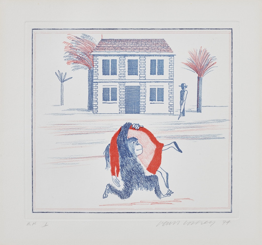 Geography Book (Félicité's Only View From Abroad): Illustration for "A Simple Heart" of Gustave Flaubert (S.A.C. 164, M.C.A.T. 151) by David Hockney