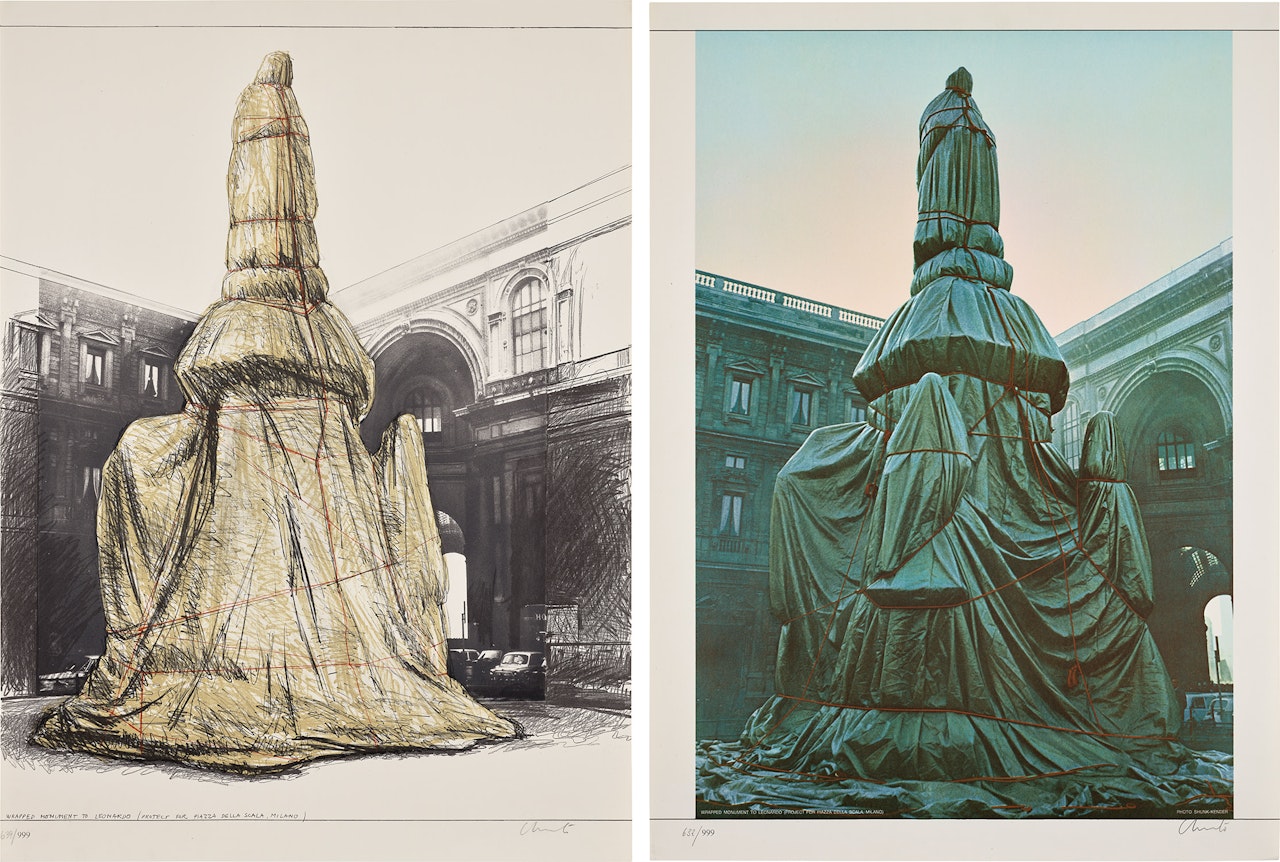 Wrapped Monument to Leonardo, Project for Piazza della Scala, Milan: two prints (S. 41-42) by Christo