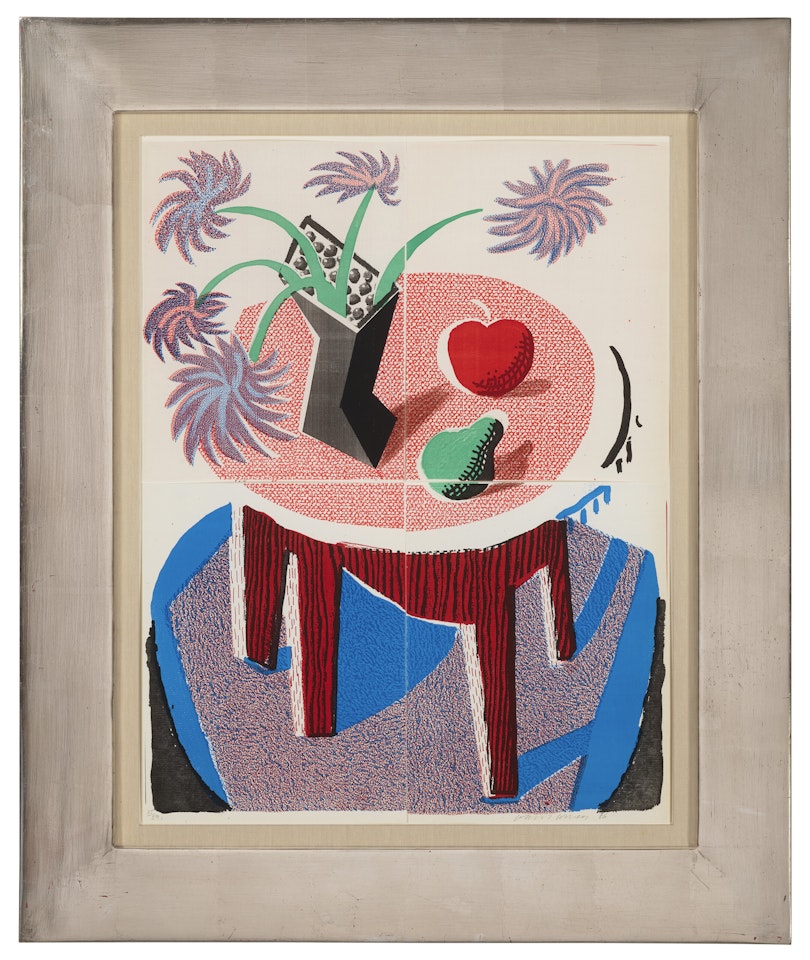 Flowers, Apples & Pear on a Table, July by David Hockney