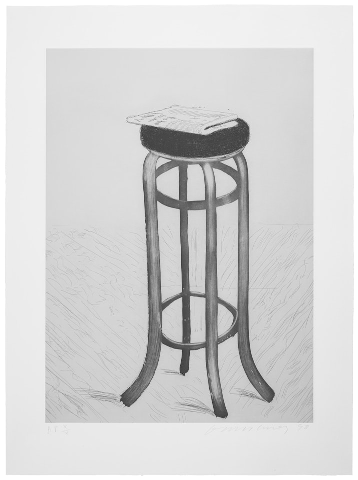 Steel Stool with Newspaper by David Hockney