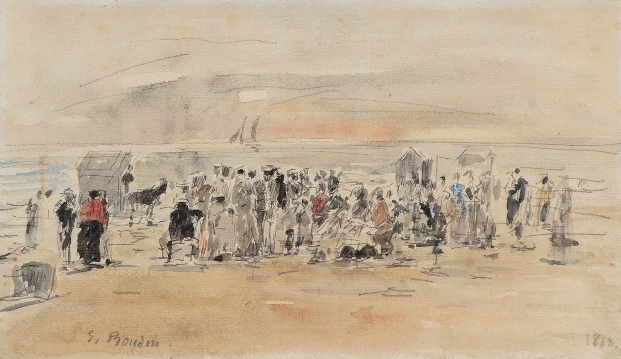 Sur la plage de Trouville by Eugène Boudin