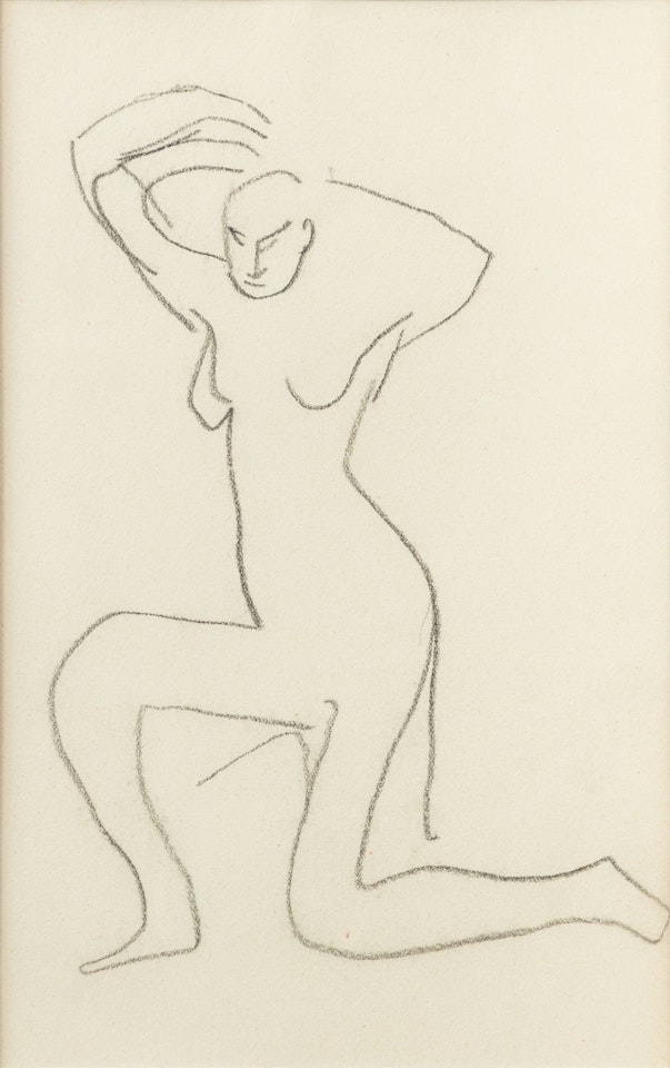 Esquisse de femme nue, genou gauche à terre, bras au-dessus de la tête by Amedeo Modigliani