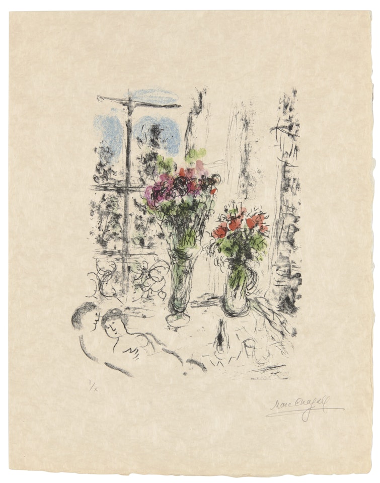 Couple aux deux bouquets by Marc Chagall
