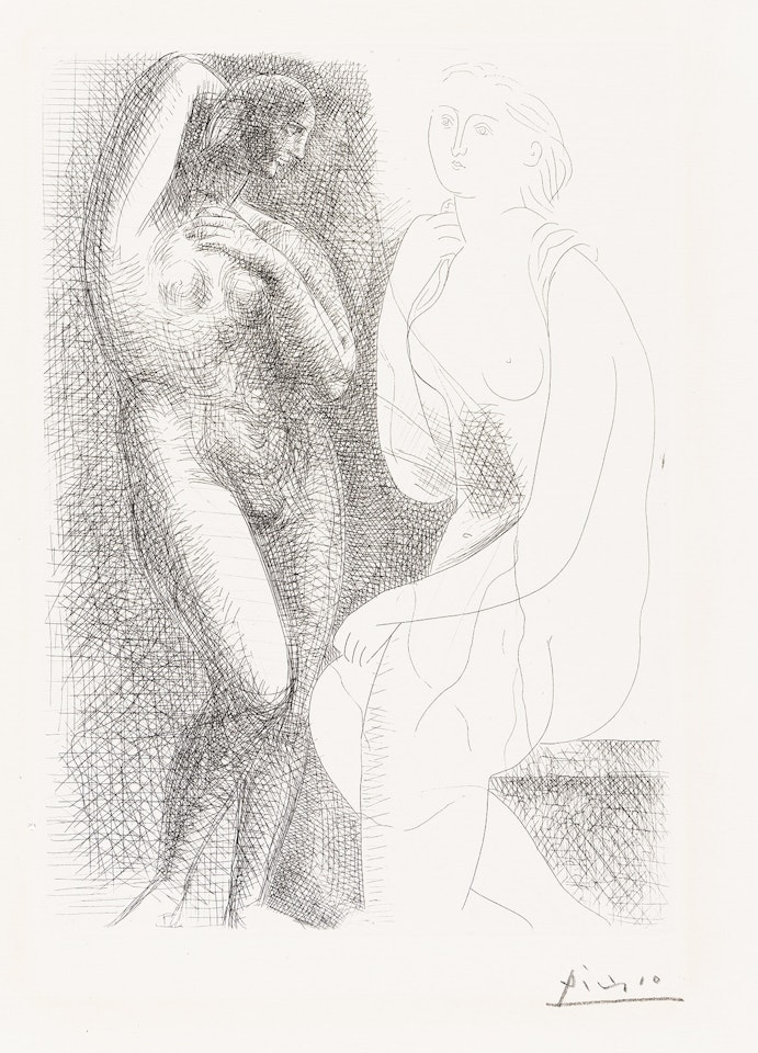 Femme nue devant une Statue by Pablo Picasso