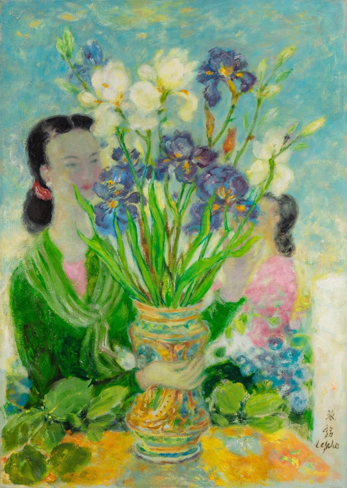 Mother and daughter with iris by Le Pho