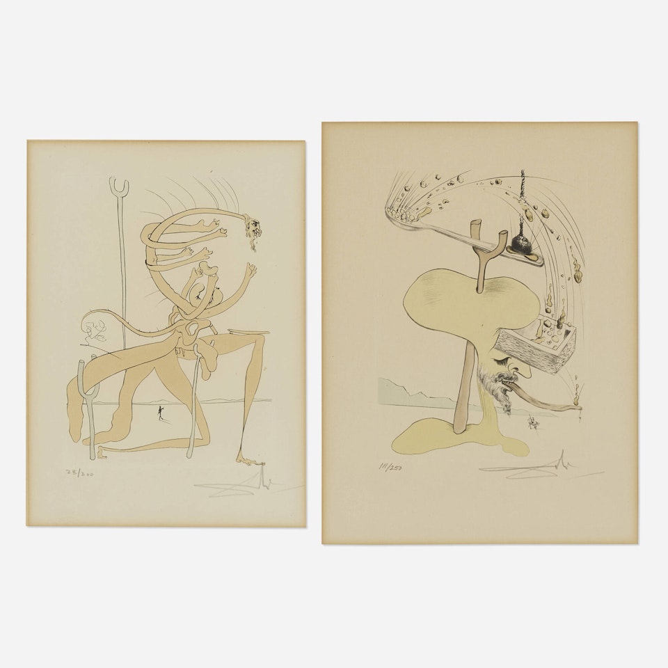 Two plates from Hommage à Quevedo by Salvador Dali