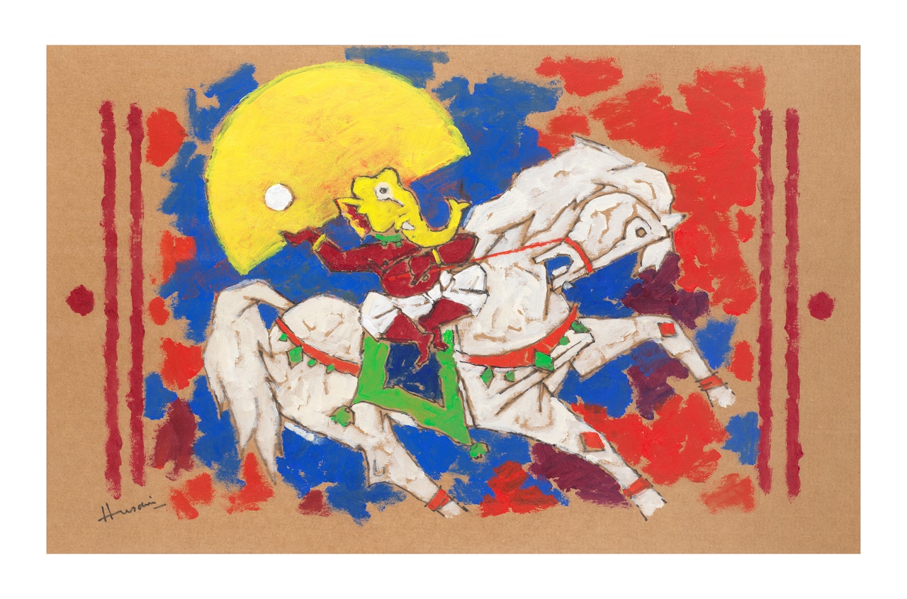 Untitled (Ganesh Riding a Horse with the Sun) by M.F. Husain