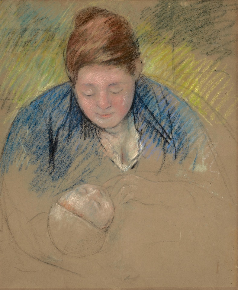 Stout Mother Trying to Awaken Her Baby (Femme se penchant sur un bébé) by Mary Cassatt