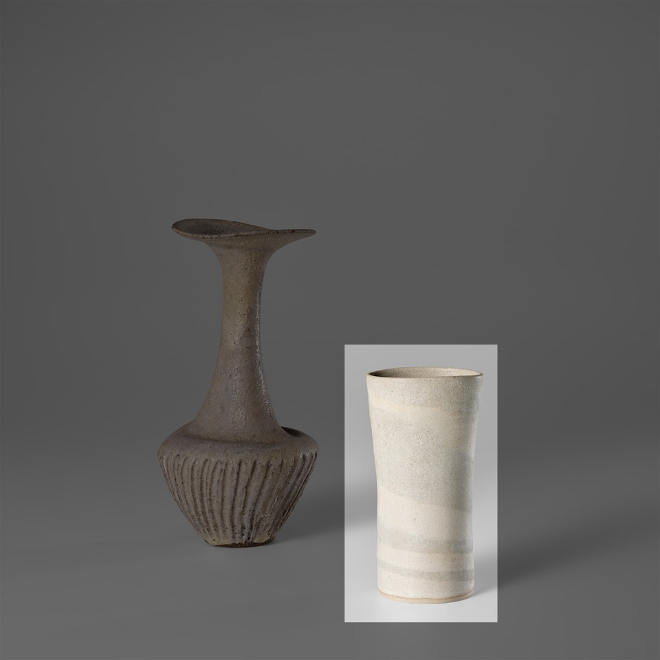 Beaker vase with oval lip by Lucie Rie