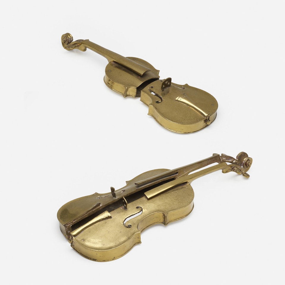 Split Violins (two works) by Arman