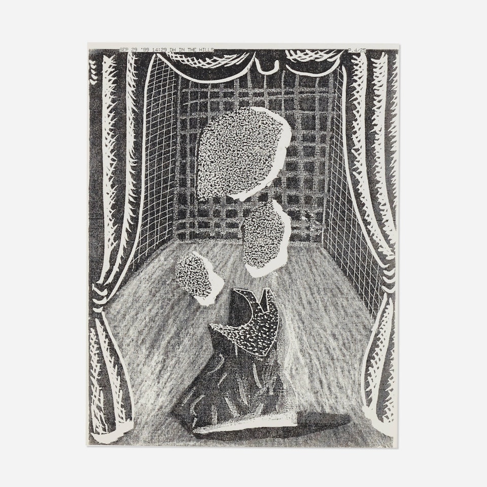 Flower Pot on Dark Stage by David Hockney