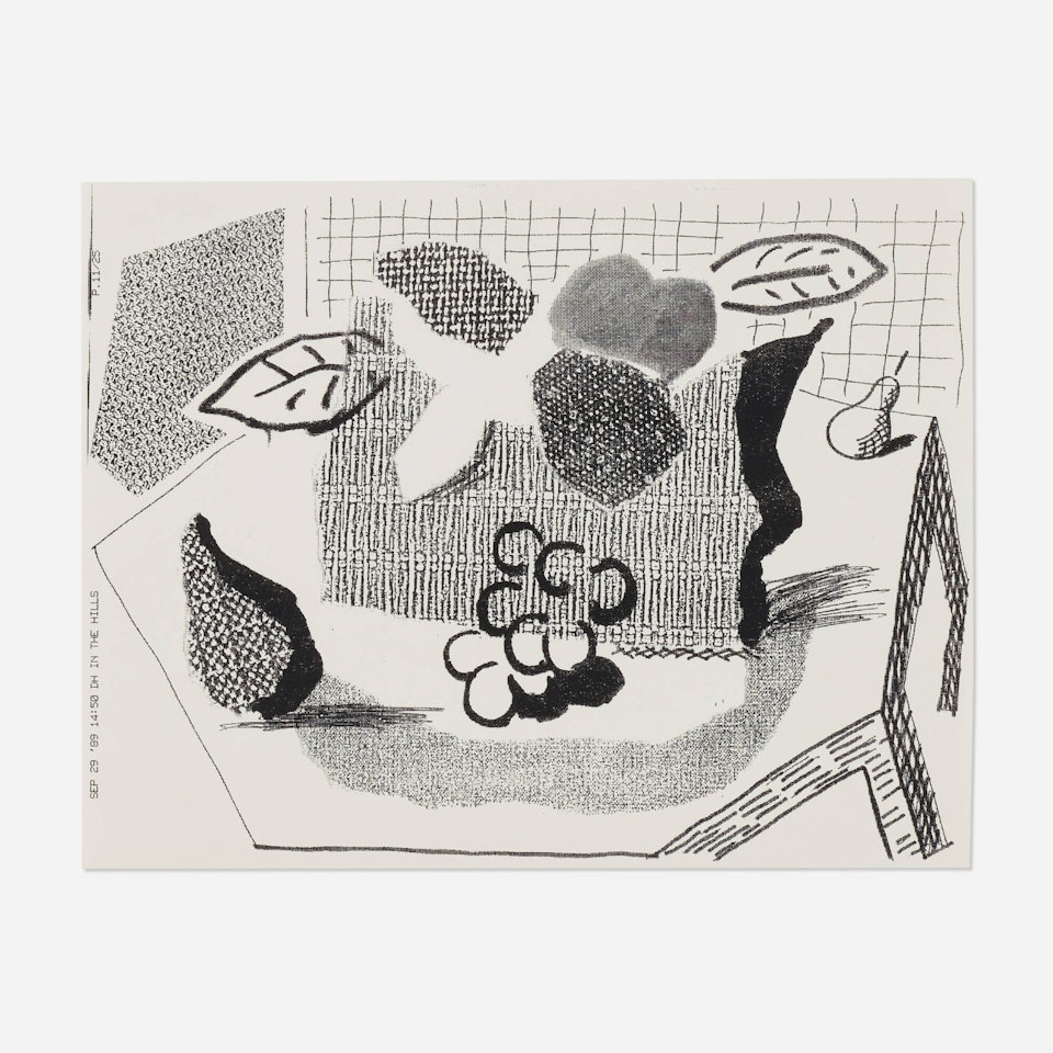 Fruit in a Basket on a Table by David Hockney