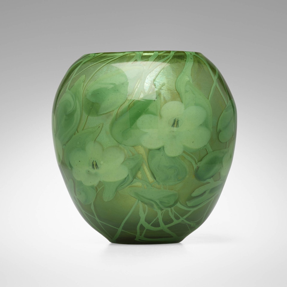 Paperweight vase with marsh marigolds by Tiffany Studios