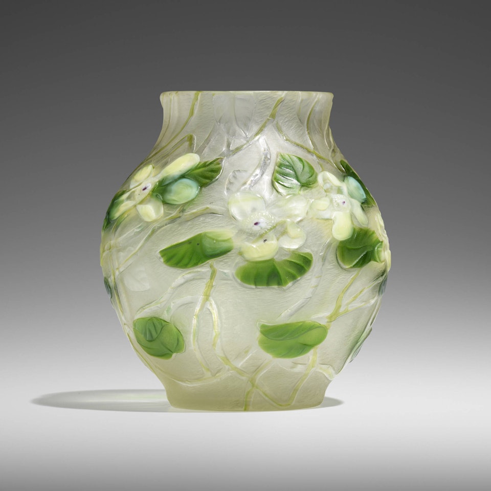 Cameo Millefiori vase with clematis by Tiffany Studios