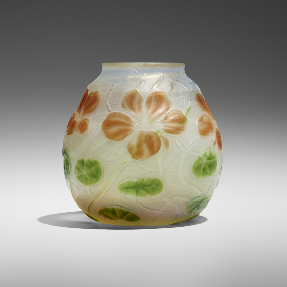 Cameo vase with nasturtiums by Tiffany Studios