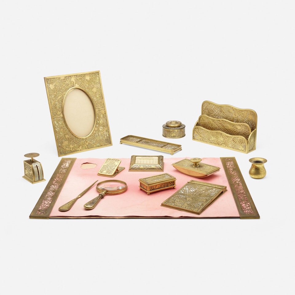 Pine Needle fourteen-piece desk set by Tiffany Studios