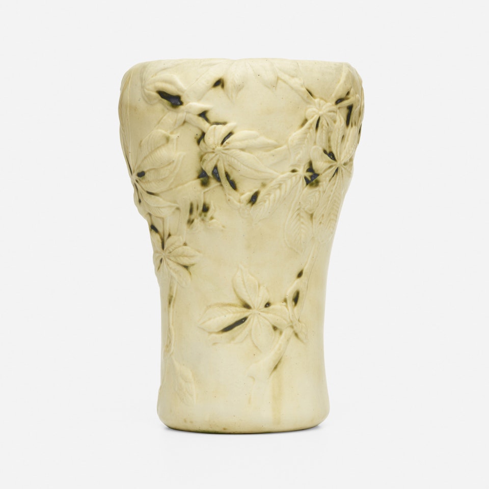 Favrile Pottery vase with chestnut leaves by Tiffany Studios