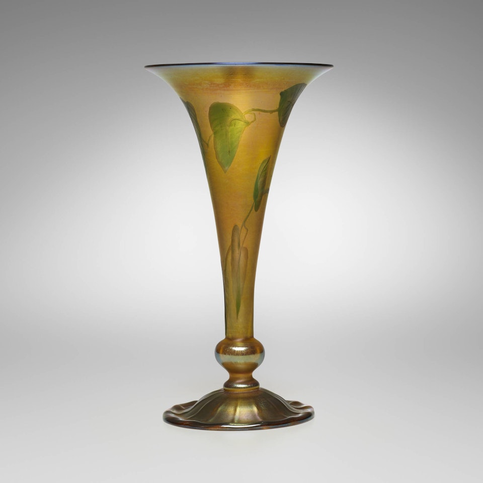 Leaf and Vine trumpet vase by Tiffany Studios