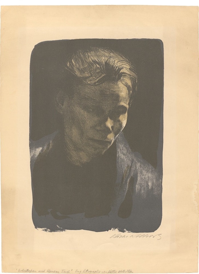 ”Brustbild einer Arbeiterfrau mit blauem Tuch” by Kathe Kollwitz