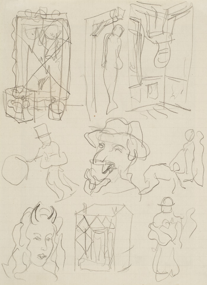 Esquisses pour 'Les nécessités de la vie et les conséquences des rêves précédés d'exemples' (recto); Croquis (verso) by René Magritte