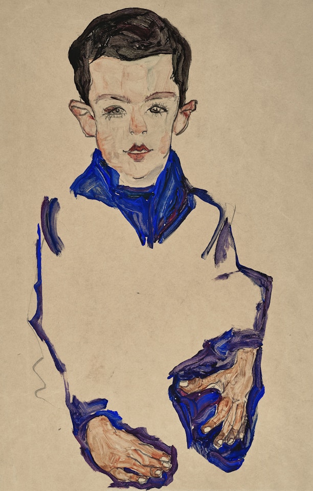 Knabenbildnis (Herbert Reiner) (recto); Zwei weibliche Akte mit Draperie (verso) by Egon Schiele