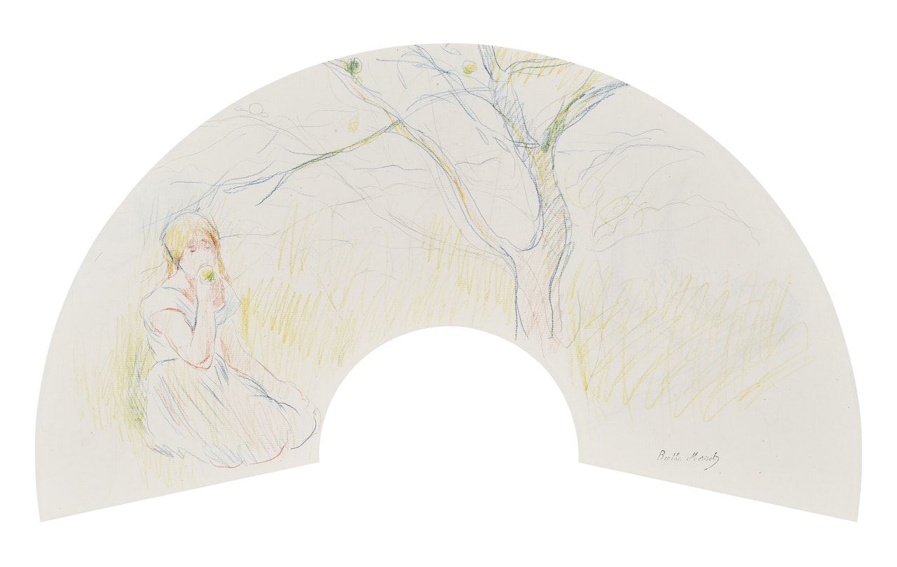 Jeune fille mangeant un fruit sous un arbre (recto); Études pour jeune fille (verso) by Berthe Morisot