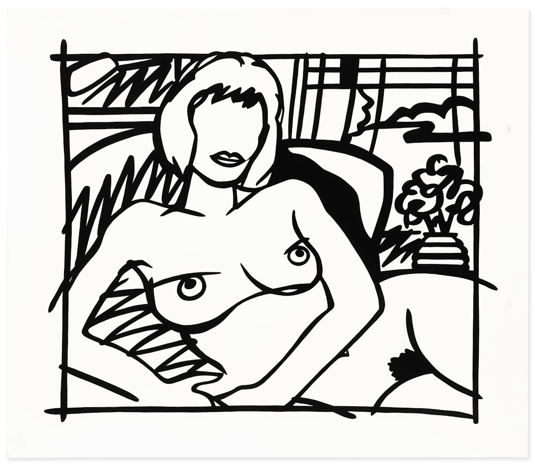 Monica Nude with Transparent Curtains (Black) by Tom Wesselmann