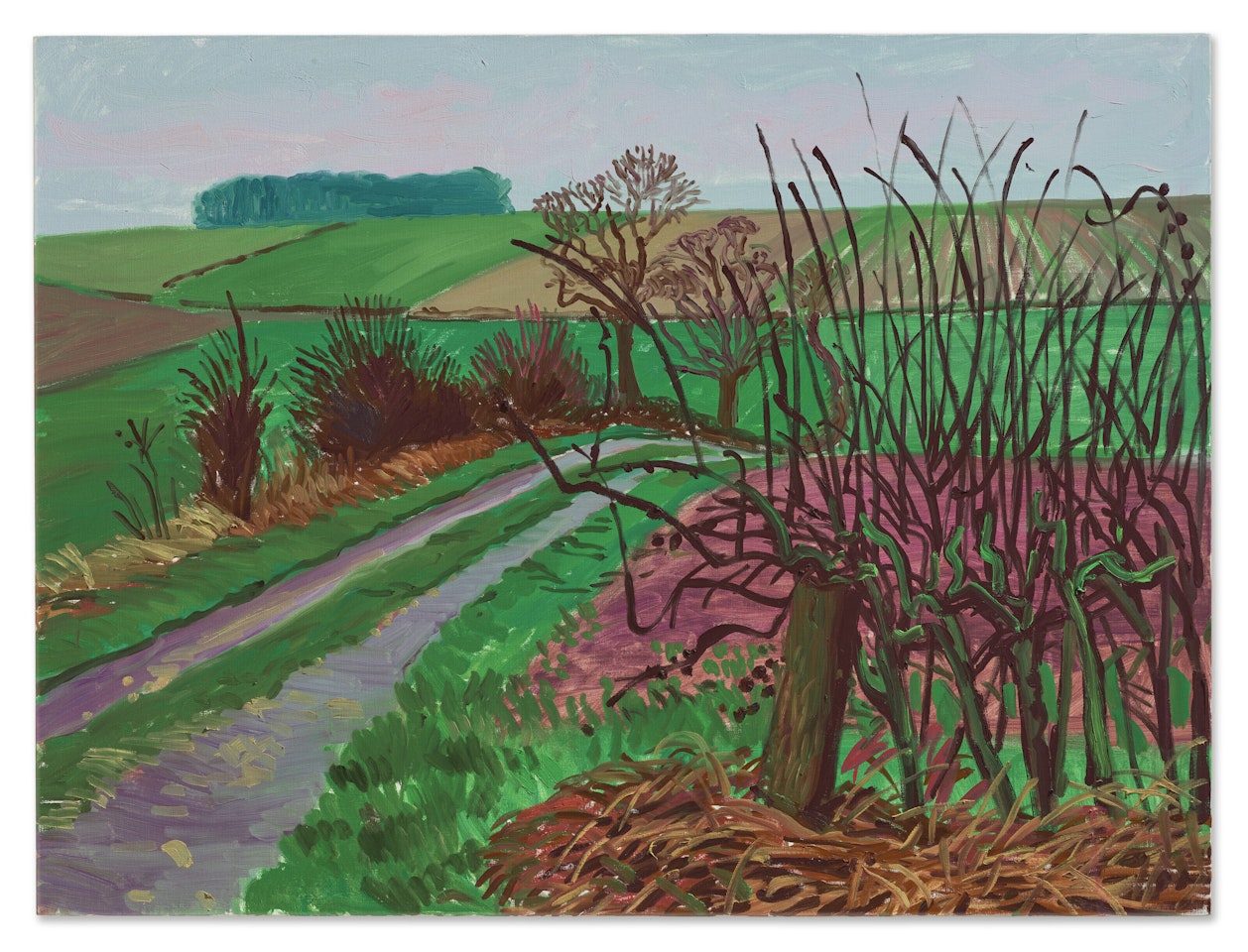 Track and Hedgerow, January by David Hockney