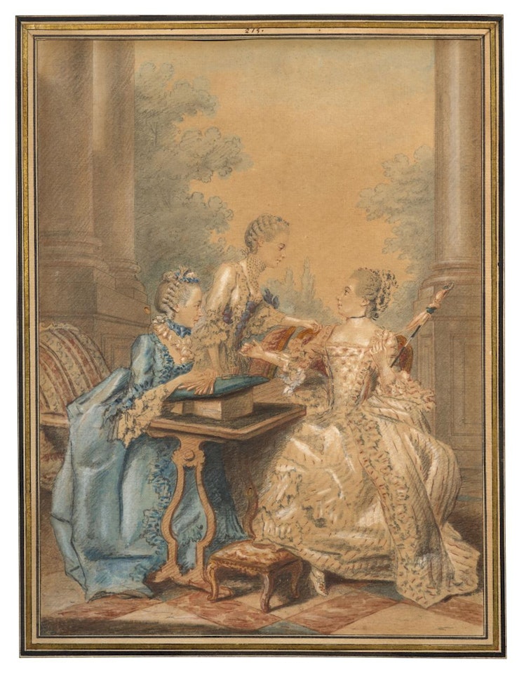 Trois dames de qualité à leurs ouvrages sur une terrasse by Louis Carrogis Carmontelle