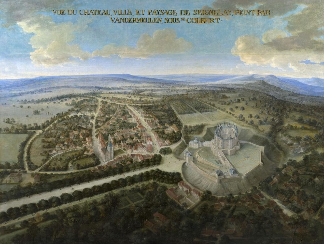 Vue du château et du village de Seignelay, Bourgogne by French School
