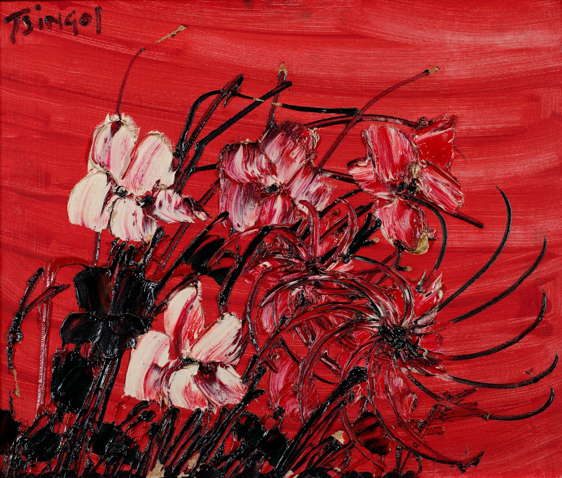 a) Fleurs sur fond rouge by Thanos Tsingos