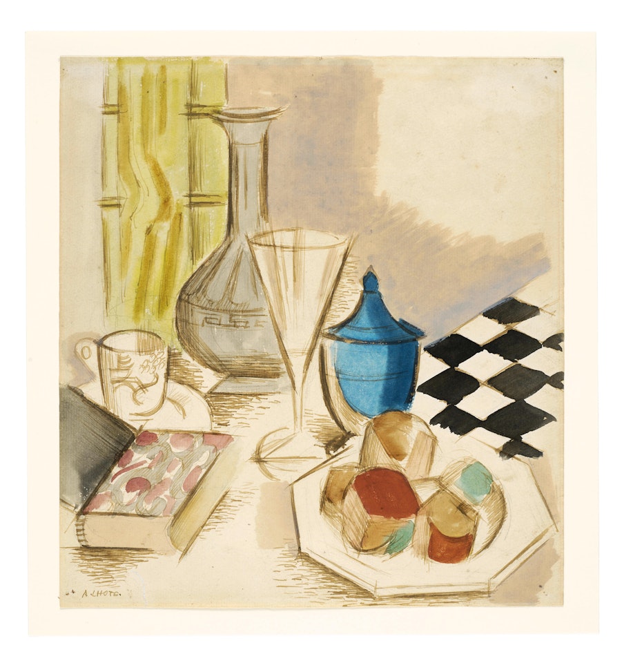 Nature morte à l'assiette à gâteaux au verre et à la carafe by André Lhote