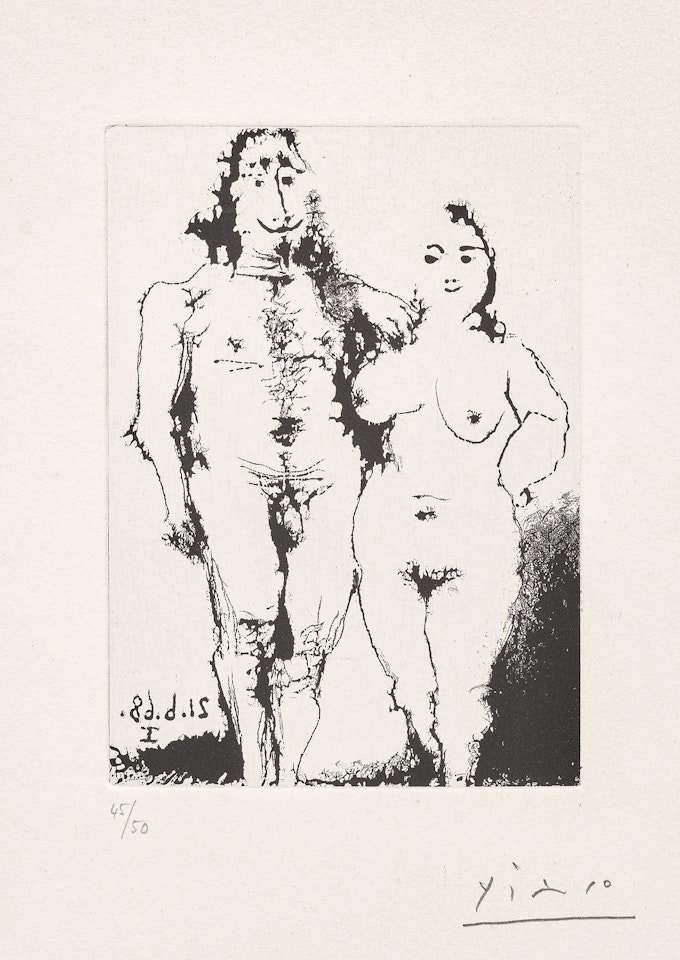 Couple nu posant (Nude Couple Posing), plate 174 from Série 347 (Bl. 1654, Ba. 1670) by Pablo Picasso