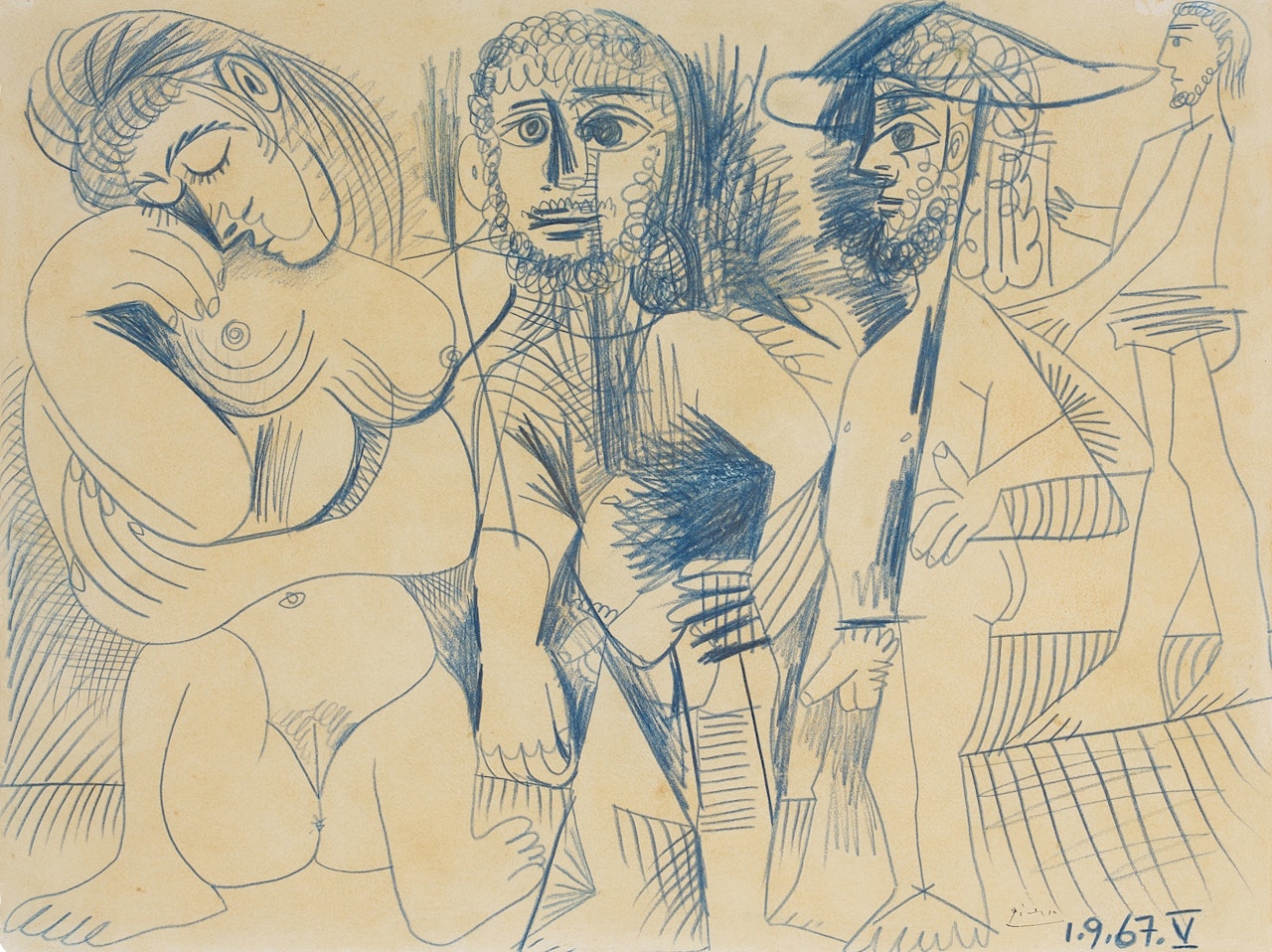 Trois hommes et femme nus by Pablo Picasso