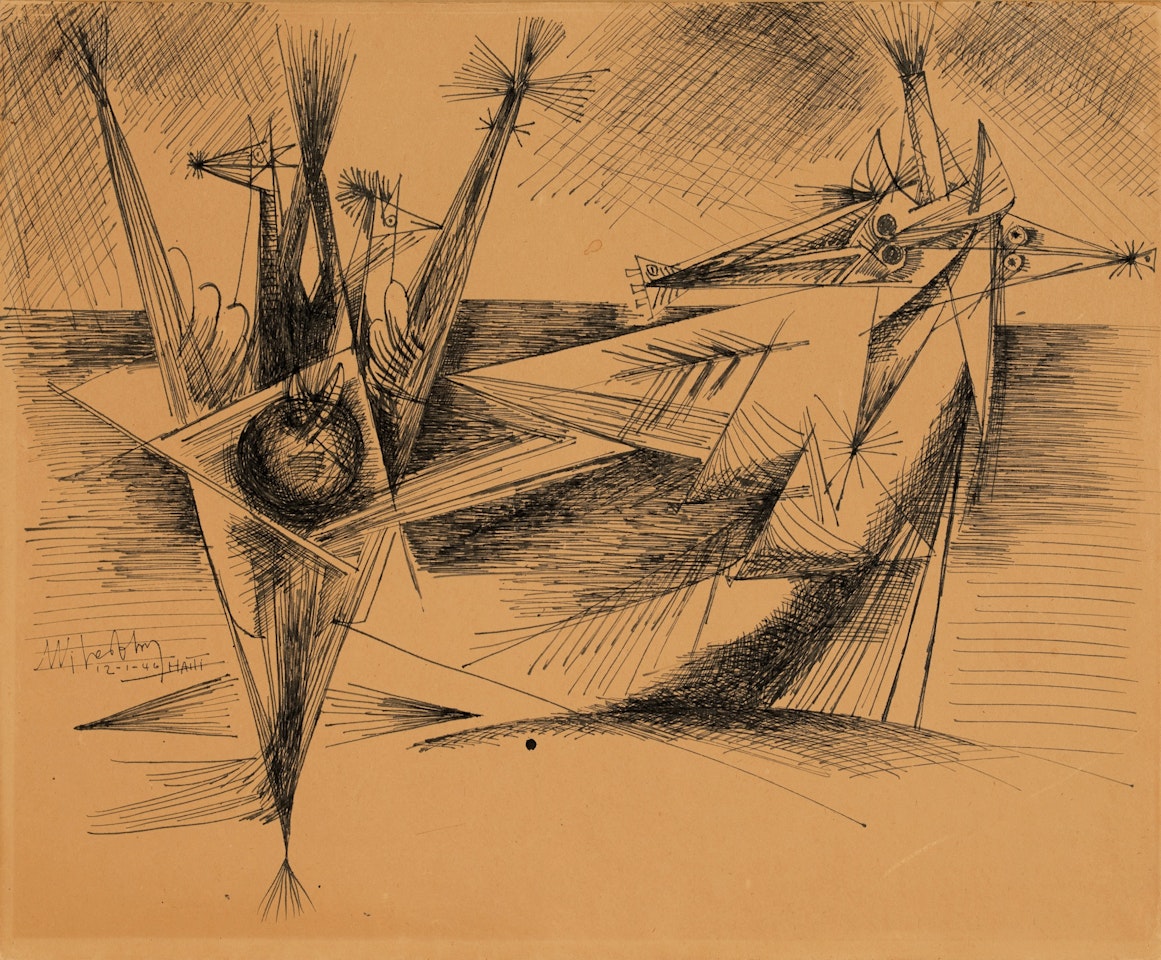 Les Grues cendrées le soleil couchant by Wifredo Lam