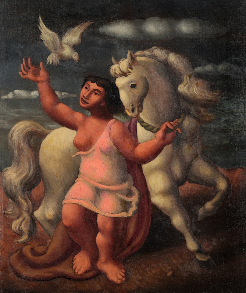 Young Girl with Horse by Mario Carreno