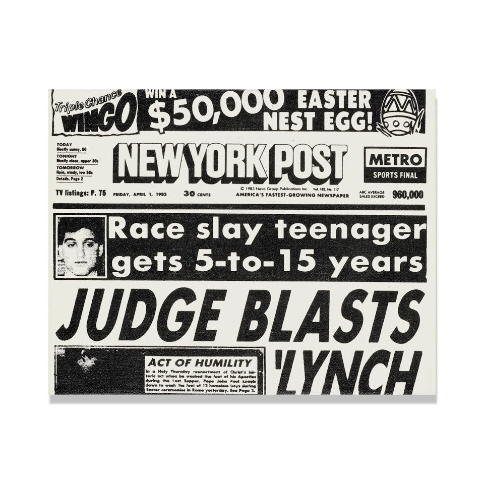 New York Post, Front Page (Judge Blasts Lynch) circa by Andy Warhol