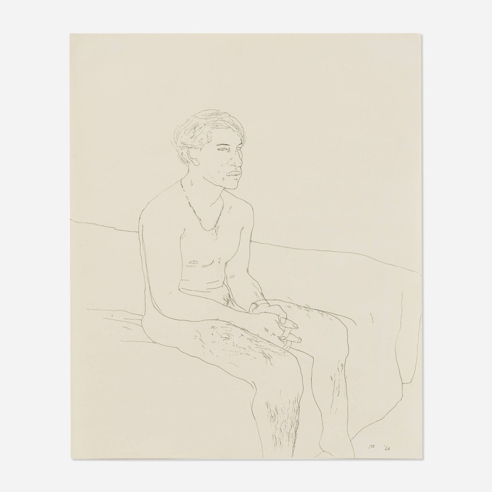 Peter Nude, Sitting on Edge of Bed by David Hockney