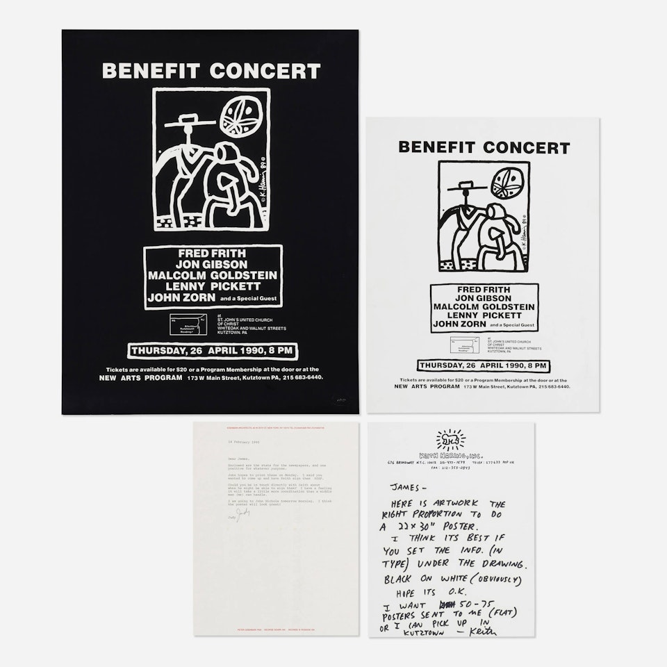 Letter to James Carroll with Kutztown concert posters by Keith Haring