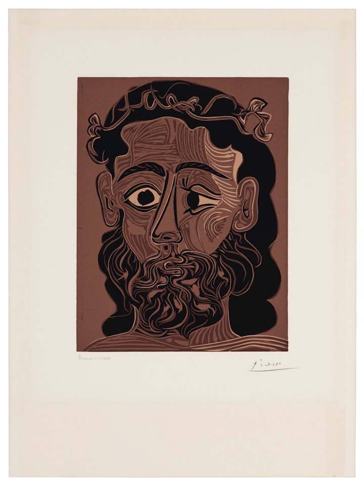 Homme barbu couronné de feuilles de vigne by Pablo Picasso