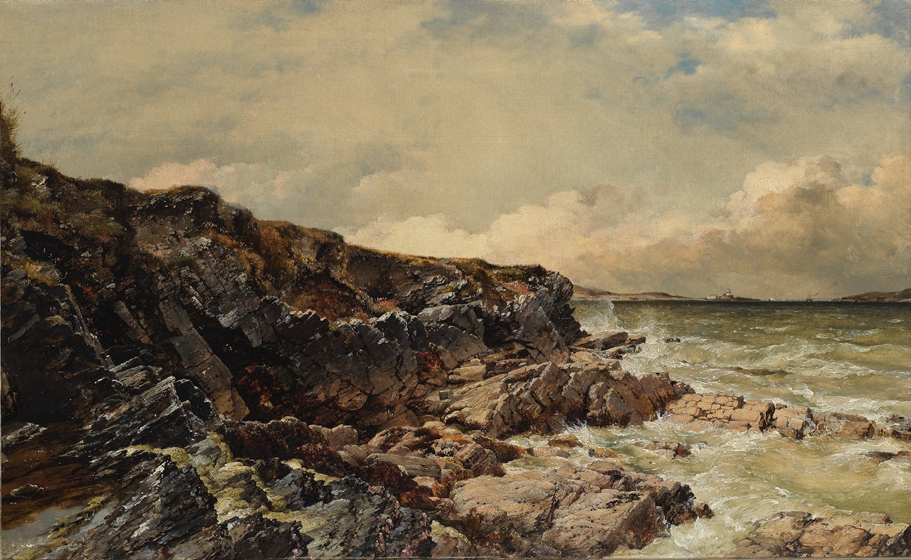 A view of Valentia Island, looking across from Knightstown to the lighthouse on the island by Edward William Cooke