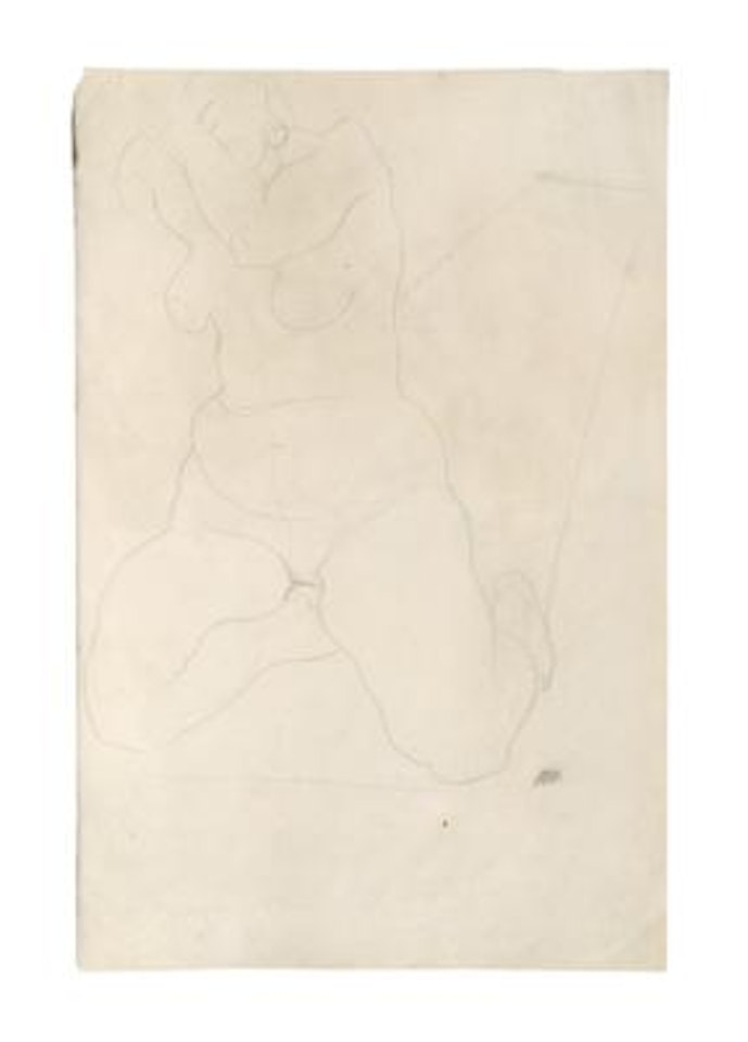 Female nude kneeling on carpet by Egon Schiele
