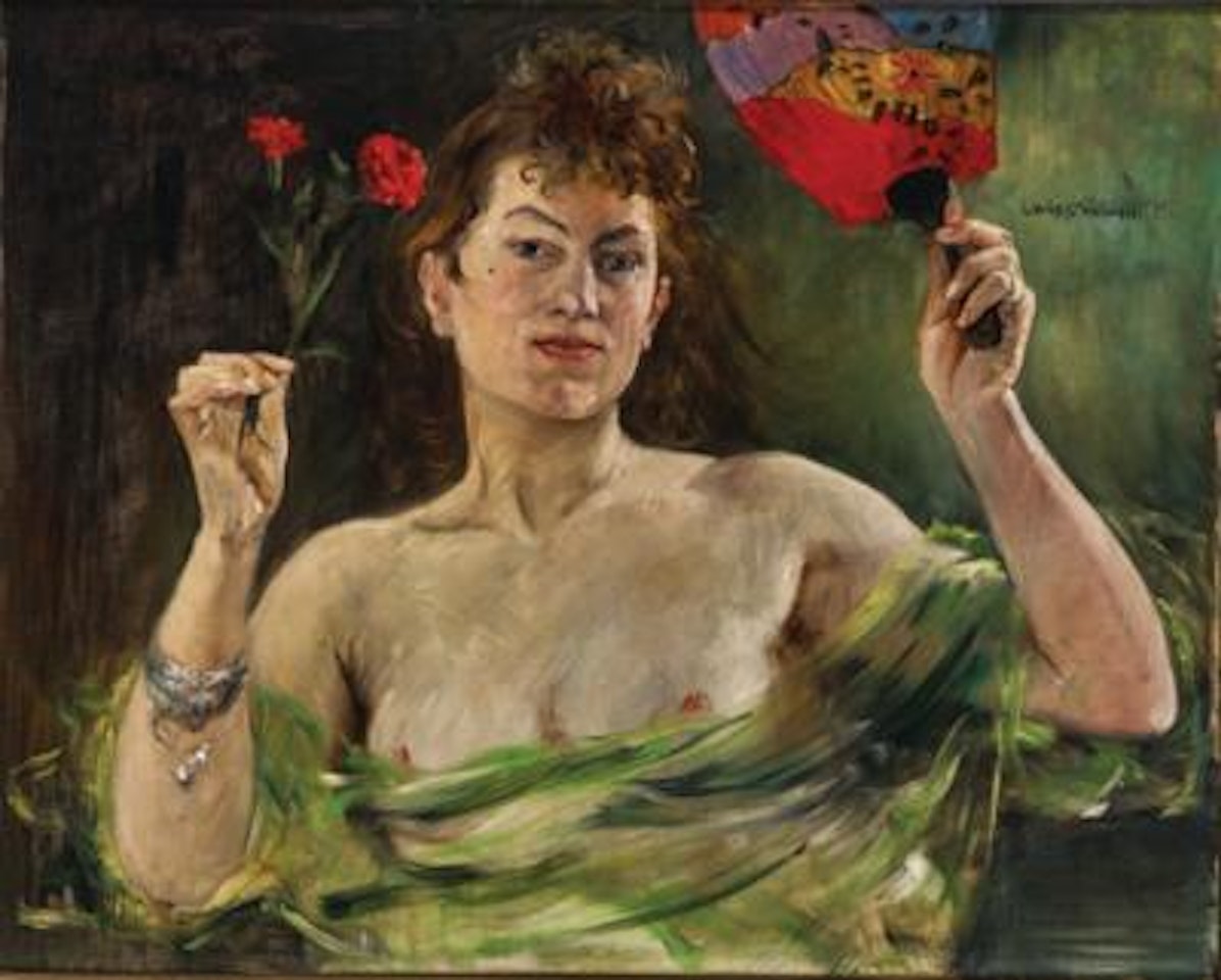 Girl with fan and carnations - Mädchen mit Fächer und Nelken by Lovis Corinth