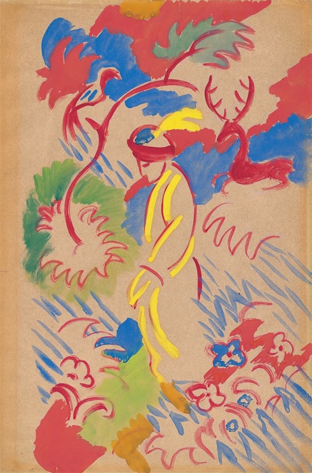 ”Orientale mit Hirsch und Paradiesvogel” by August Macke