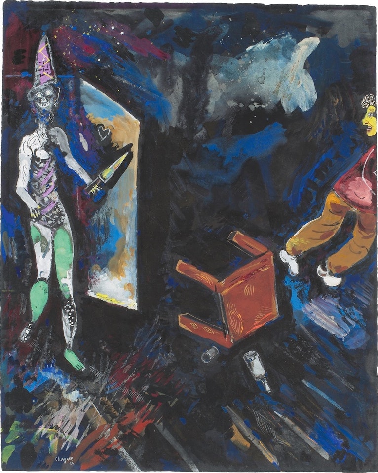  ”La mort et le malheureux ou La mort et celui qui maudit son destin (Fables de La Fontaine)” by Marc Chagall