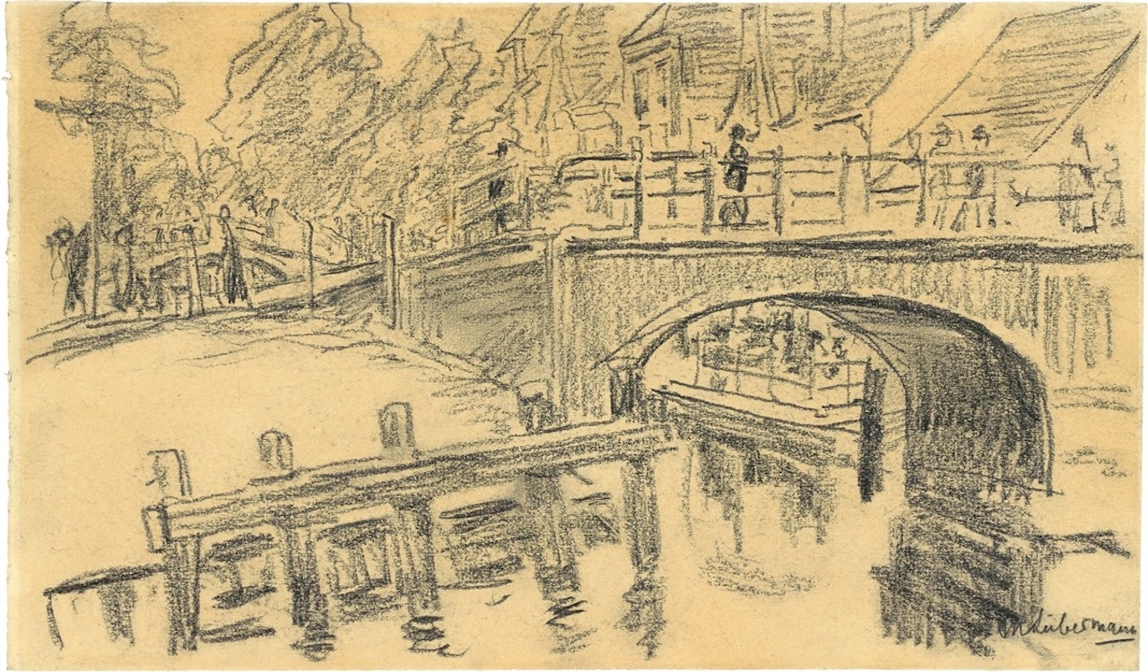 ”Über dem Kanal – Brücken in einer holländischen Stadt” by Max Liebermann