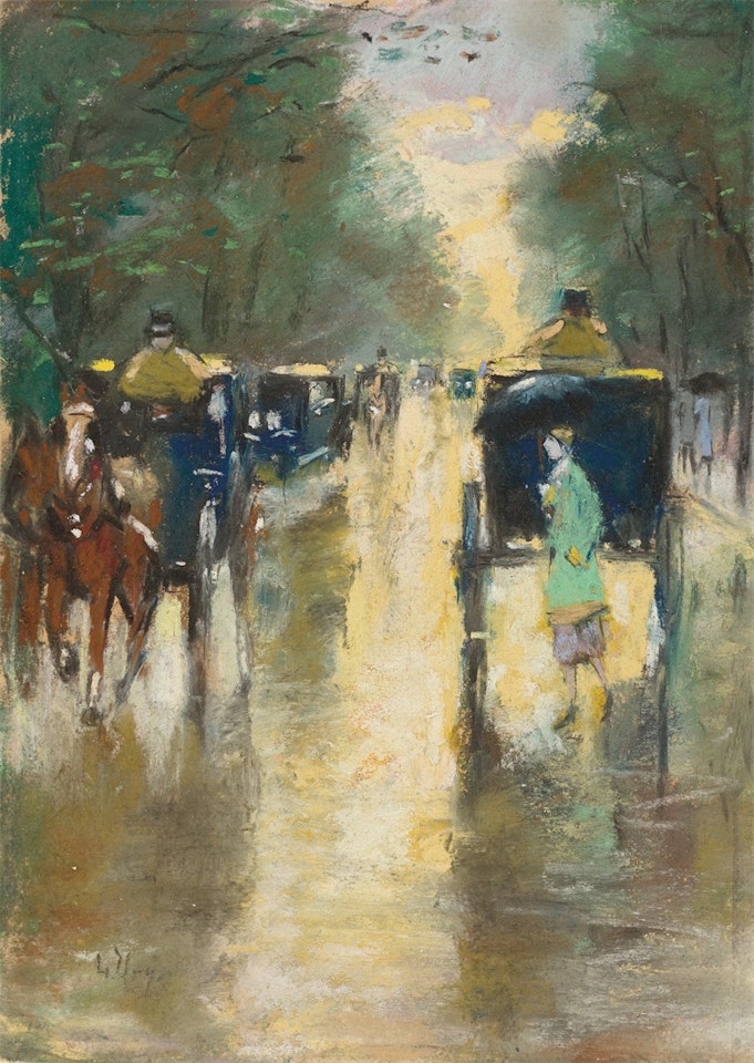 ”Droschken (Regenstimmung)” by Lesser Ury