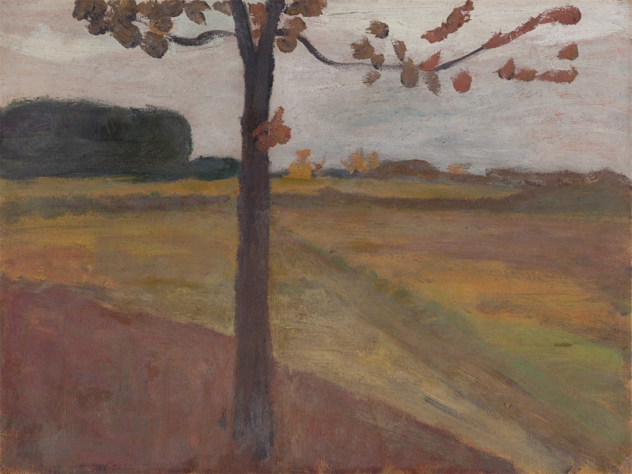”Baumstamm vor Herbstlandschaft by Paula Modersohn-Becker